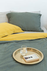 Honey and Safari Green double linen bedding set - Bedding sets with buttons - British D'sire