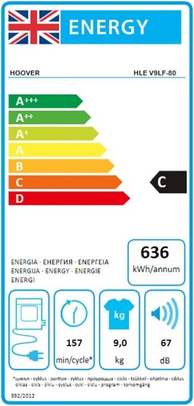 Hoover HLEV9LF 9Kg Vented Tumble Dryer in White Sensor NFC C Rated [Energy Class C] - Washing machine & Dryer - British D'sire