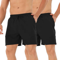 HOPLYNN Men's 2 Pack Running Shorts Lightweight Breathable Sports Gym Training Shorts with Drawstring and Zippered Pockets - Men's Shorts and Boxers - British D'sire