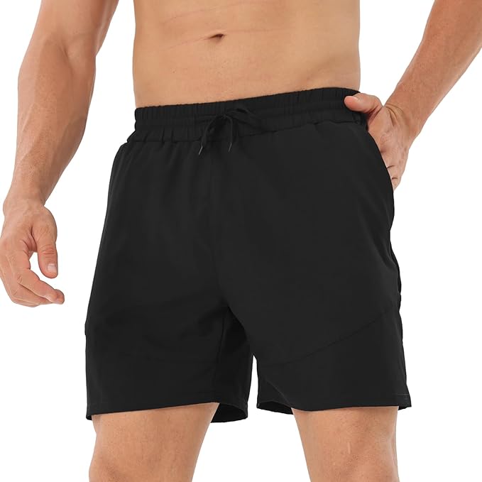 HOPLYNN Men's 2 Pack Running Shorts Lightweight Breathable Sports Gym Training Shorts with Drawstring and Zippered Pockets - Men's Shorts and Boxers - British D'sire