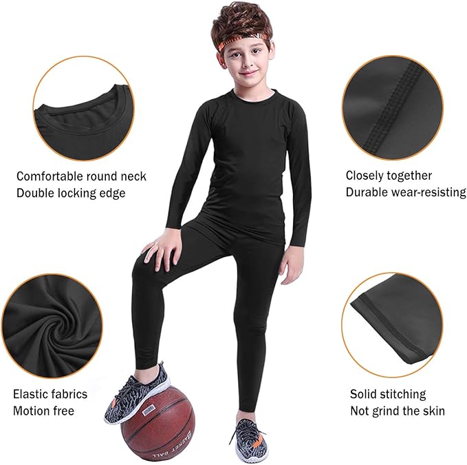 HOPLYNN Youth Boys' Compression Leggings Athletic Shirt Tights Top Base Layer Set Sports Youth for Kids - Kids Tracksuit - British D'sire