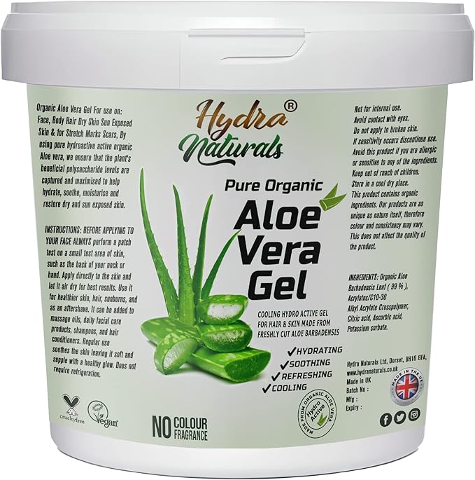 Hydra Naturals Aloe Vera Gel for Hair, Skin, Face, Dry Skin and Multipurpose Made From Freshly Cut Aloe Vera All-Over Head to Toe 1000ml Large XXL Size - British D'sire