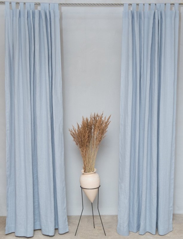 Ice Blue linen curtain with tabs - Tab top - British D'sire