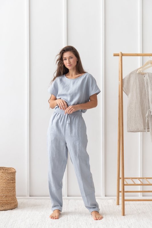 Ice Blue linen / Natural Linen Pajama set / Linen loungewear / Linen sleepwear - Sleepwear & Loungewear - British D'sire