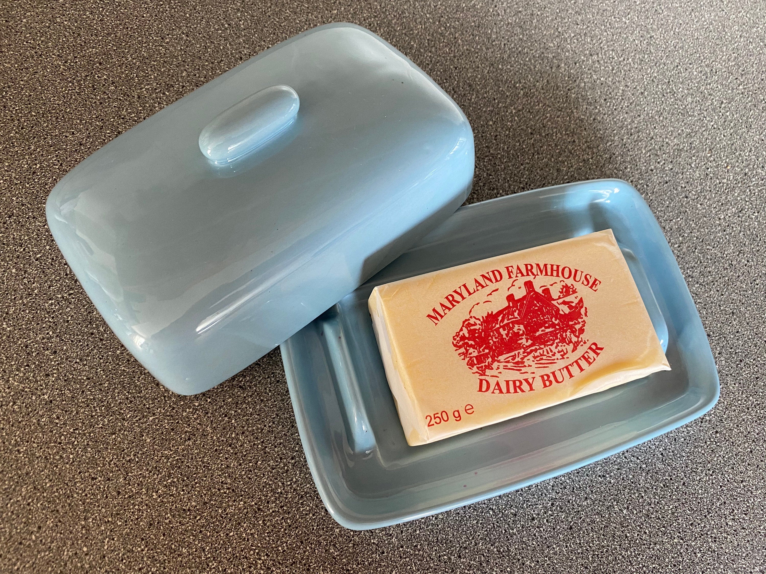 Pottery Butter Dish with Ice Blue Glaze