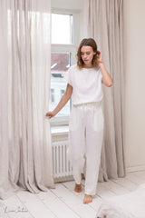 White linen / Natural Linen Pajama set / Linen loungewear / Linen sleepwear