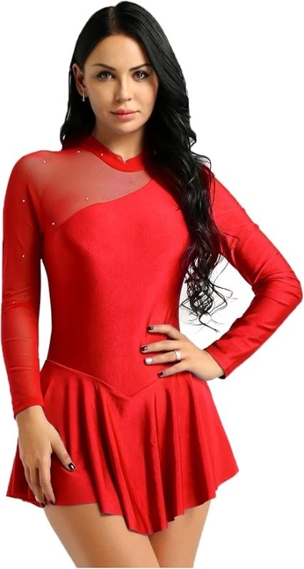 inlzdz Women's Lyrical Mock Neck Gymnastics Ballet Dance Leotard Dress Figure Ice Skating Dress - Leotards - British D'sire