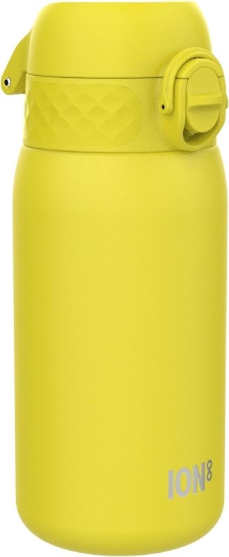 Ion8 Kids Water Bottle, Steel 400 ml/13 oz, Leak Proof, Easy to Open, Secure Lock, Dishwasher Safe, Flip Cover, Carry Handle, Easy Clean, Durable, Metal Water Bottle, Carbon Neutral, Yellow - British D'sire