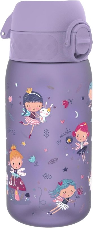 Ion8 Kids Water Bottles, BPA Free, Leakproof, Dishwasher Safe, Easy Open, Secure Lock, Small Boys & Girls Water Bottle,Kids Drinks Bottle for Spill-free Drinking, Lilac, Fairy/Fairies, 350ml/12oz - British D'sire