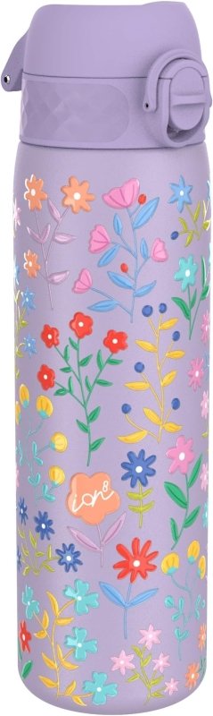 ION8 Vacuum Insulated Steel Water Bottle, 500 ml/18 oz, Leak Proof, Easy to Open, Secure Lock, Dishwasher Safe, Fits Cup Holders, Carry Handle, Scratch Resistant, Metal Water Bottle, Floral Design - British D'sire