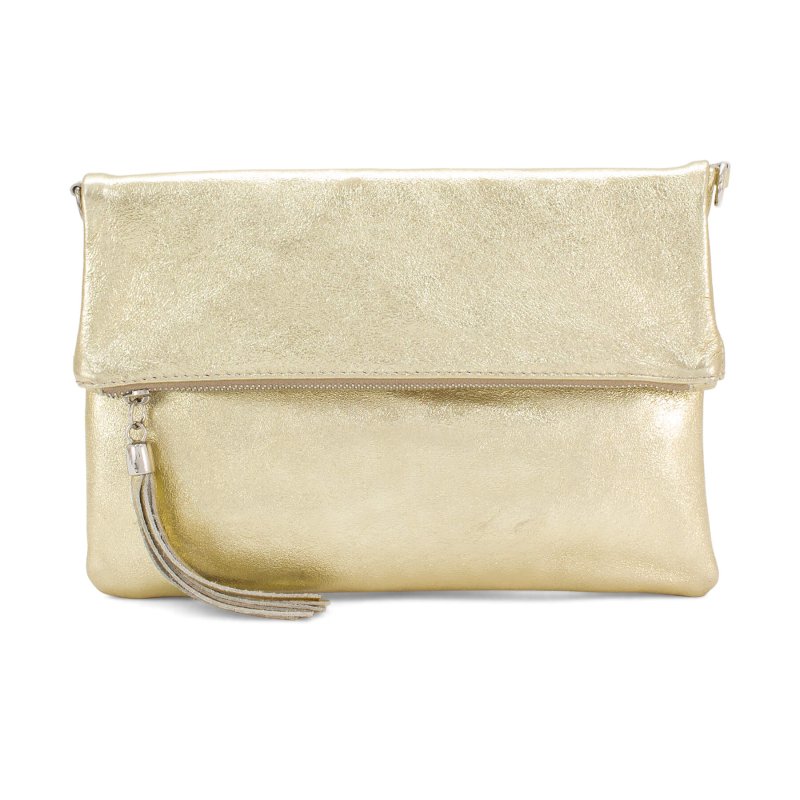 Italian Designer Foldover Sparkly Leather Clutch-Fascino- Gold - British D'sire