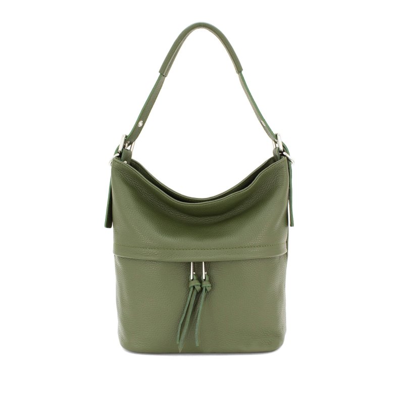 Italian Designer Leather Bucket Bag with Tassel- Swolit Lusso- Olive Dark Green - British D'sire