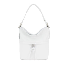 Italian Designer Leather Bucket Bag with Tassel- Swolit Lusso- Snow White - British D'sire