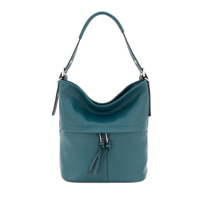 Italian Designer Leather Bucket Bag with Tassel- Swolit Lusso- Teal - British D'sire