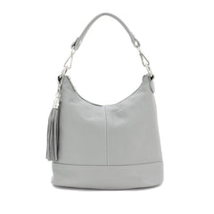 Italian Designer Leather Bucket Bag with Tassel - Swolit Tullio- Light Grey - British D'sire