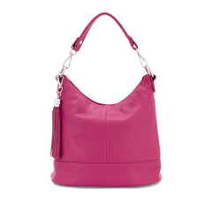 Italian Designer Leather Bucket Bag with Tassel- Swolit Tullio Magenta Fuchsia - British D'sire