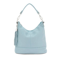 Italian Designer Leather Bucket Bag with Tassel- Swolit Tullio Pale Blue - British D'sire