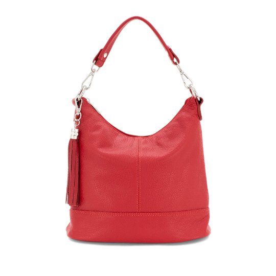 Italian Designer Leather Bucket Bag with Tassel- Swolit Tullio Red - British D'sire