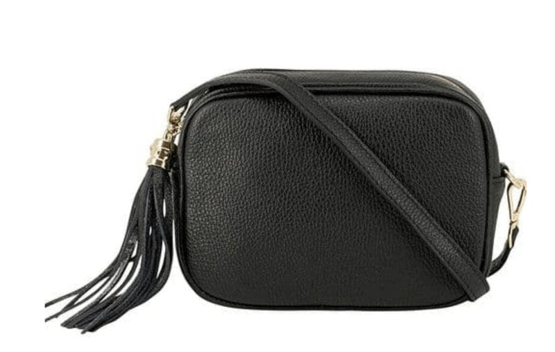 Italian Designer Leather Crossbody Shoulder Camera Bag Gaia -SILVER Hardware Black - British D'sire