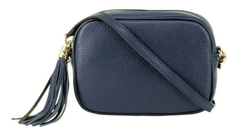 Italian Designer Leather Crossbody Shoulder Camera Bag Gaia -SILVER Hardware Black - British D'sire