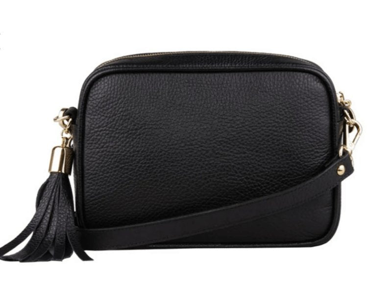 Italian Designer Leather Crossbody Shoulder Camera Bag Gaia -SILVER Hardware Black - British D'sire