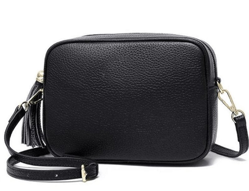 Italian Designer Leather Crossbody Shoulder Camera Bag Gaia -SILVER Hardware Black - British D'sire