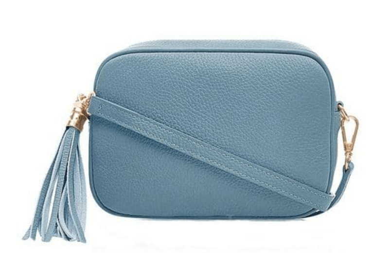 Italian Designer Leather Crossbody Shoulder Camera Bag Gaia -Silver Hardware- Dusty Blue - British D'sire