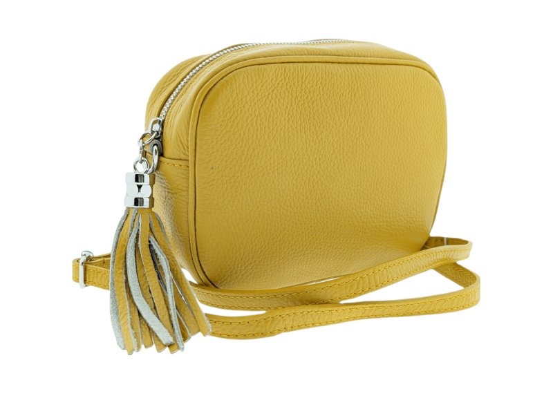 Italian Designer Leather Crossbody Shoulder Camera Bag Gaia -Silver Hardware-- Mustard - British D'sire