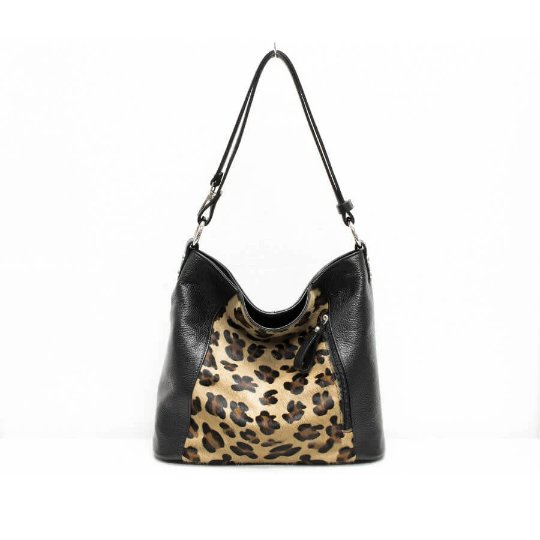 Italian Designer Leather Handbag with Adjustable Strap- Swolit Della Leopard Print - British D'sire