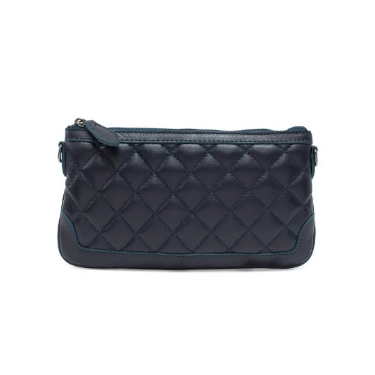 Italian Designer Leather Quilted Clutch Crossbody - Swolit Paxe Navy - British D'sire