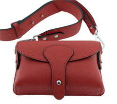 Italian Designer Leather Small Crossbody Wide Strap Bag Carina- Red - British D'sire