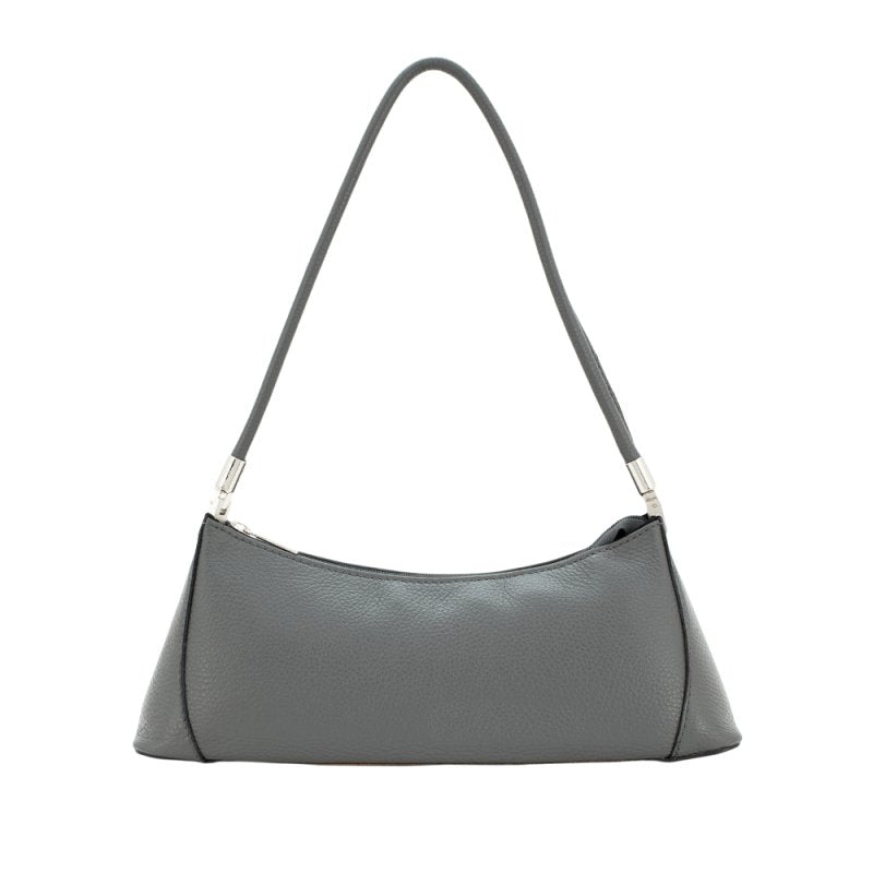 Italian Designer Leather Small Wide Shoulder Bag- Swolit Cadenza Dark Grey - British D'sire