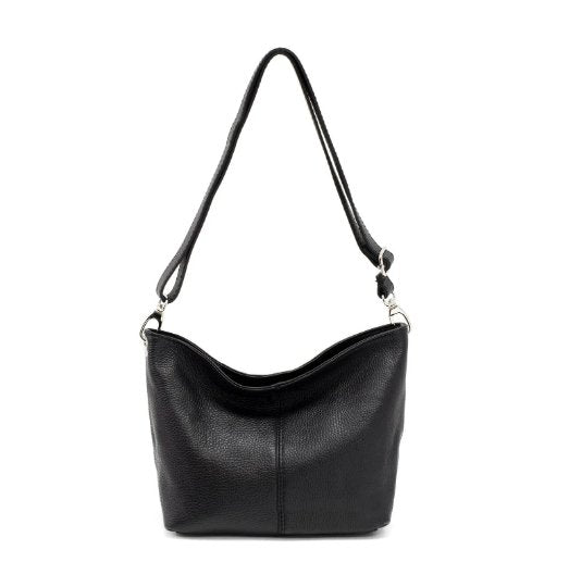 Italian Designer Plain Leather Bucket Bag - Swolit Beatrice Black - British D'sire