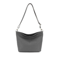 Italian Designer Plain Leather Bucket Bag - Swolit Beatrice - Dark Grey - British D'sire