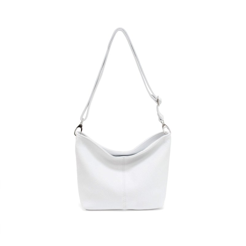 Italian Designer Plain Leather Bucket Bag - Swolit Beatrice- White - British D'sire