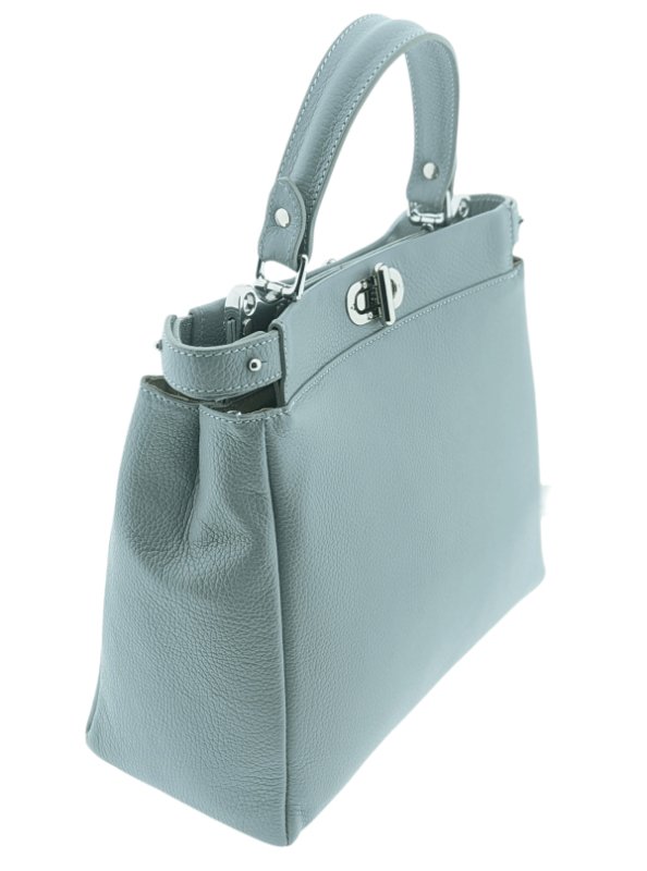 Italian Designer Soft Leather Double Compartment Handbag - Swolit Serena Grey0 - British D'sire