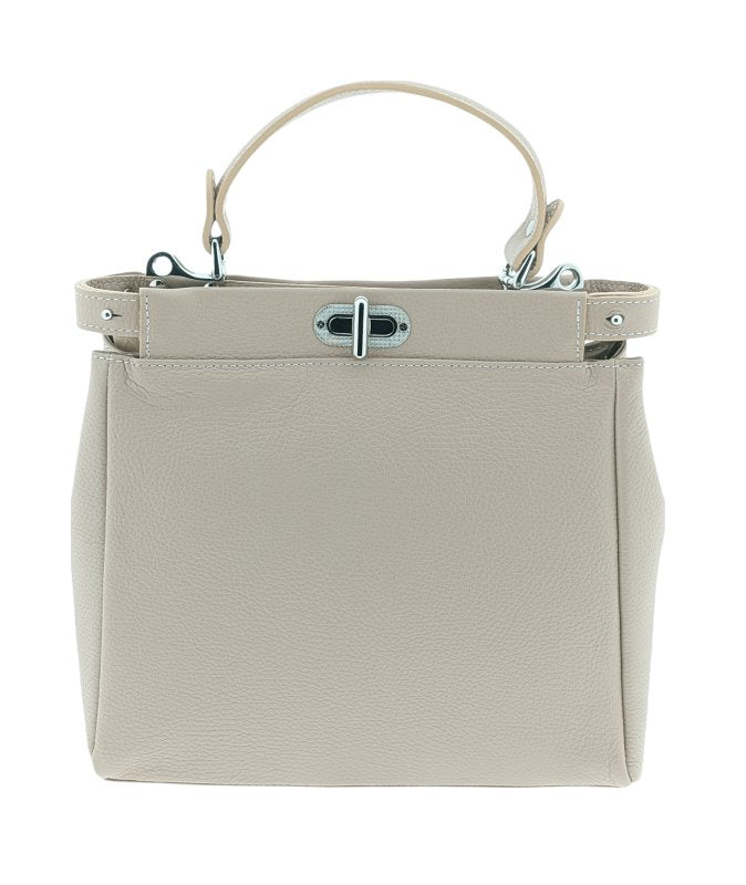 Italian Designer Soft Leather Double Compartment Handbag - Swolit Serena Nude - British D'sire