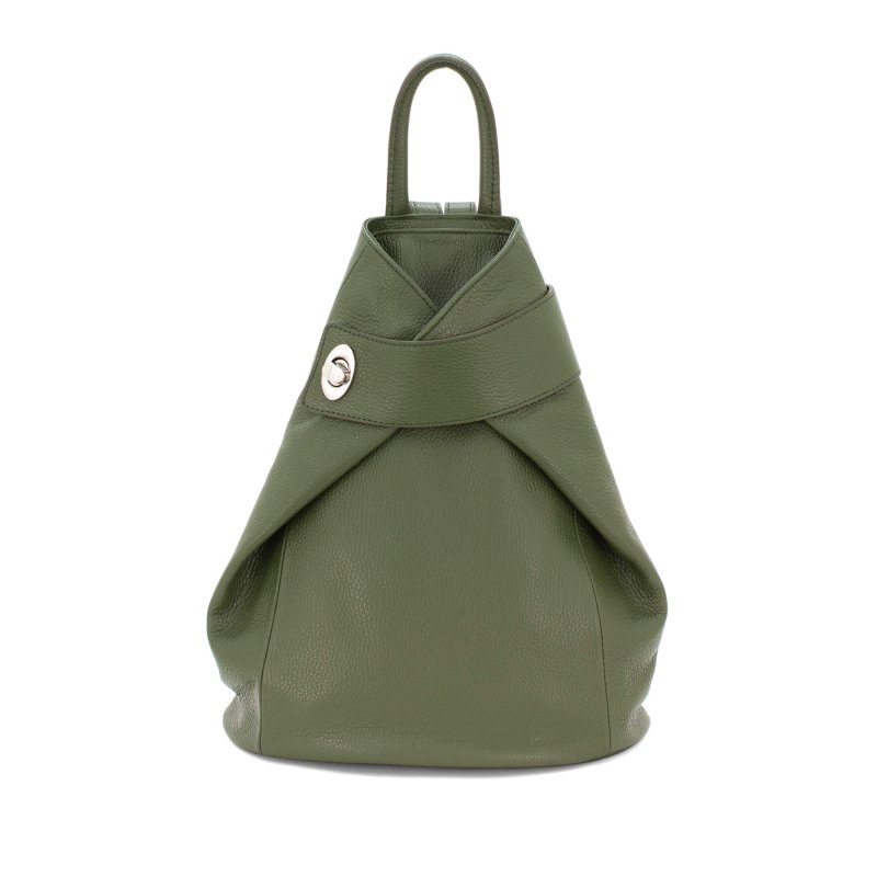 Italian Designer Soft Leather Folding Backpack -Multiuso Olive Green - British D'sire