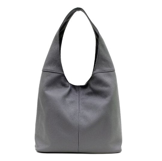 Italian Designer Soft Leather Plain Hobo Bag- Swolit Alessandra Dark Grey2 - British D'sire