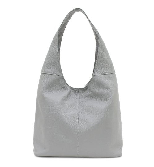 Italian Designer Soft Leather Plain Hobo Bag Swolit Alessandra Light Grey - British D'sire