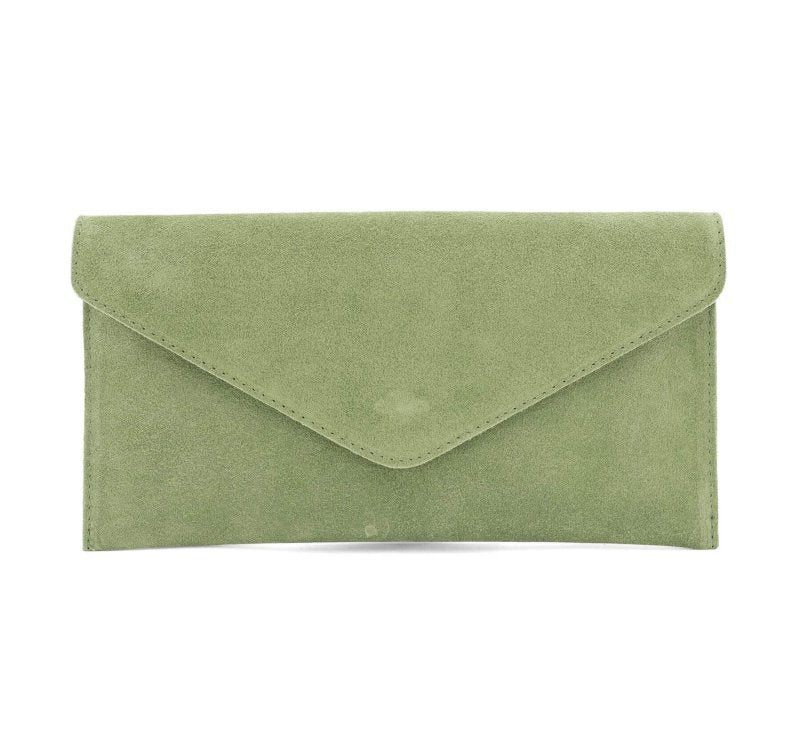 Italian Designer Soft Suede Leather Envelope Clutch Cross Body Eleonora- Sage Green - British D'sire