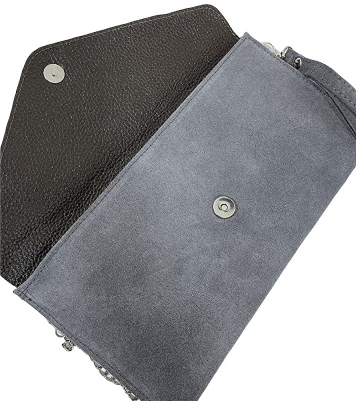 Italian Designer Soft Suede Leather Envelope Clutch Eleonora Swolit Dark Grey - British D'sire