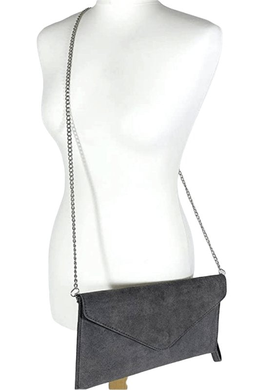 Italian Designer Soft Suede Leather Envelope Clutch Eleonora Swolit Dark Grey - British D'sire