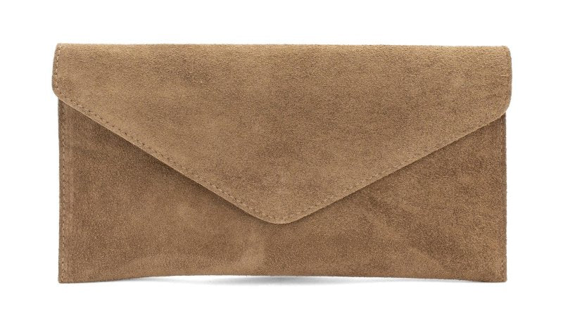 Italian Designer Soft Suede Leather Envelope Clutch Eleonora Taupe - British D'sire