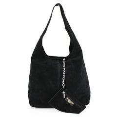 Italian Designer Soft Suede Leather Shoulder Bag-Swolit Bellissima - Black - British D'sire