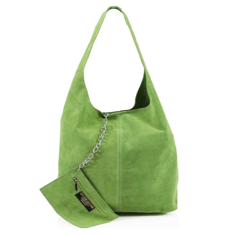 Italian Designer Soft Suede Leather Shoulder Bag - Swolit Bellissima - Bright Green - British D'sire