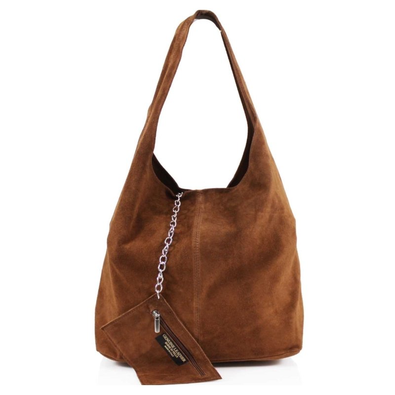 Italian Designer Soft Suede Leather Shoulder Bag-Swolit Bellissima - Brown Dark Tan - British D'sire