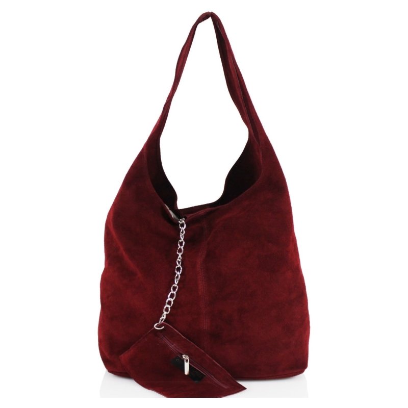 Italian Designer Soft Suede Leather Shoulder Bag-Swolit Bellissima - Burgundy - British D'sire