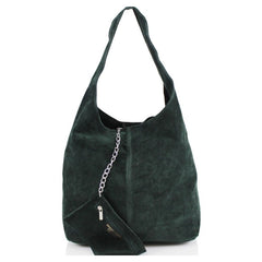 Italian Designer Soft Suede Leather Shoulder Bag-Swolit Bellissima - Dark Green - British D'sire