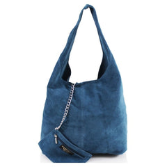 Italian Designer Soft Suede Leather Shoulder Bag-Swolit Bellissima- Denim Blue - British D'sire